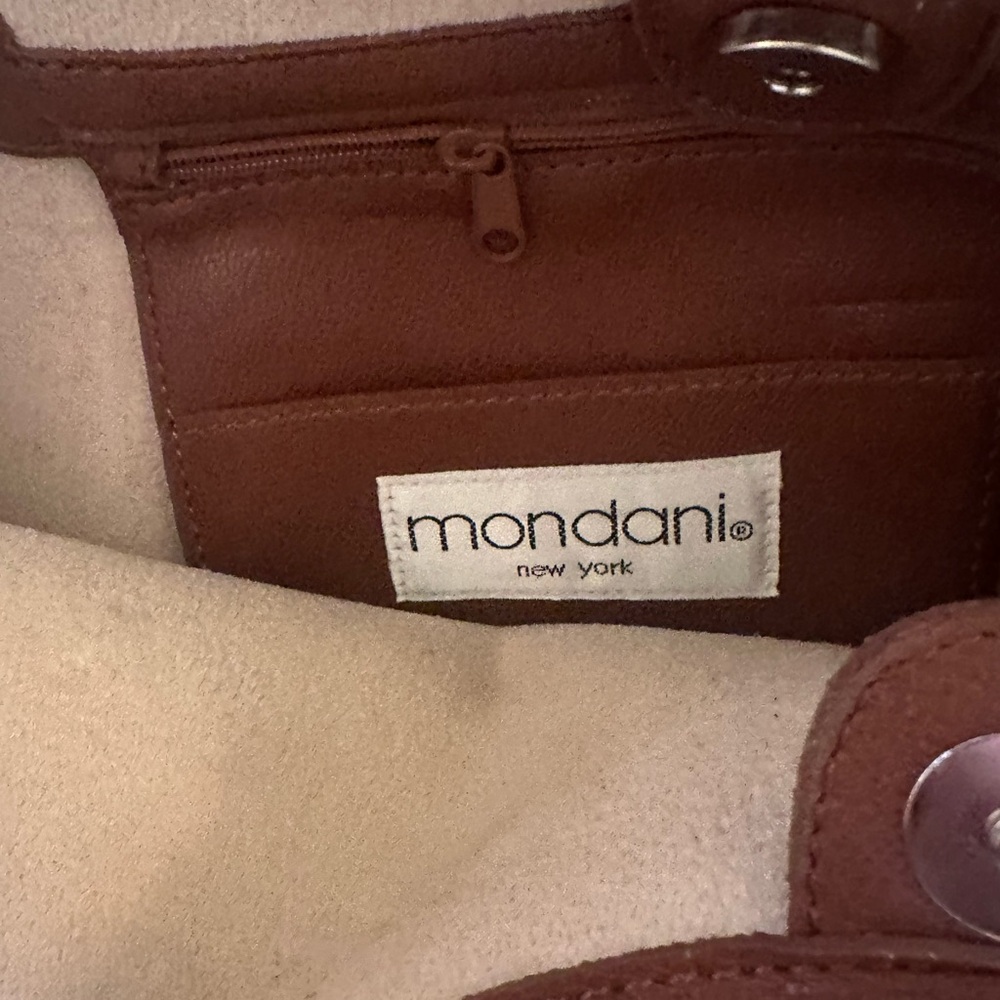 Vintage Vegan Mondani Faux Leather Shoulder Bag Brown Double Handle - Picture 3 of 11